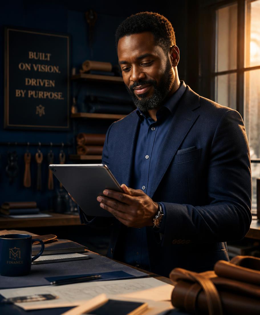 Business owner reviewing funding options on a tablet